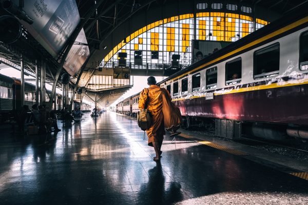 Monk at Bangkok railway station