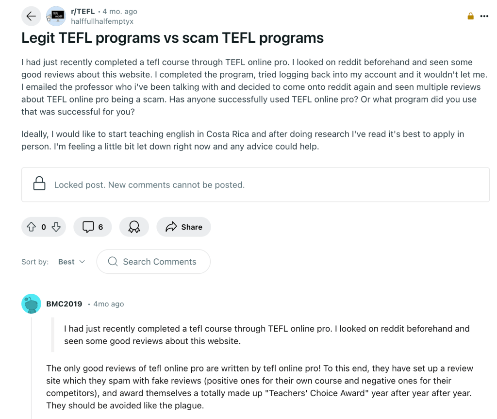 TEFL Online Pro r/TEFL Reddit Discussion (1)