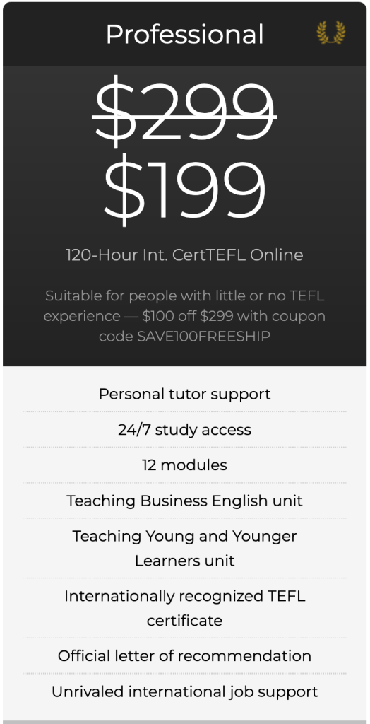 New Professional 120-Hour 100 Off certification course pricing table