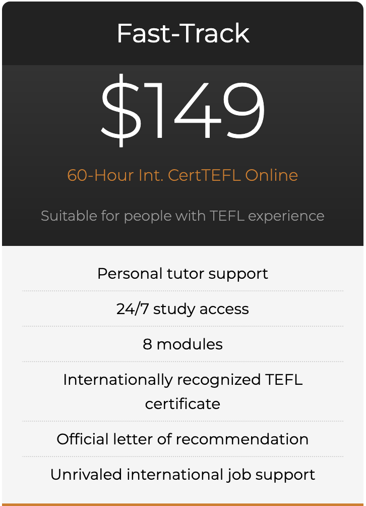 New Fast-Track 60-Hour 100 Off certification course pricing table